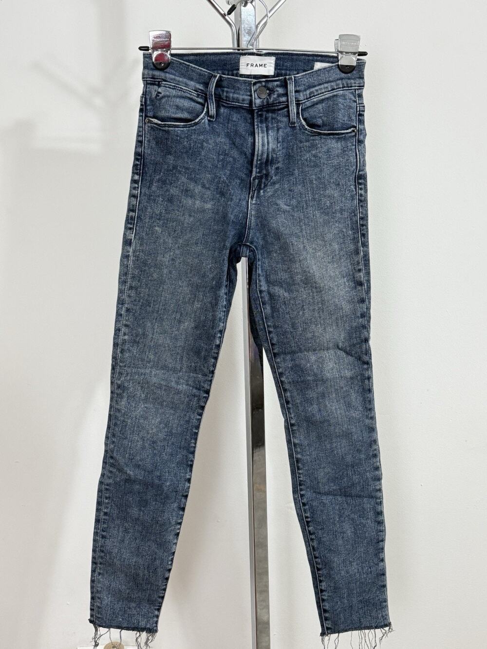 FRAME Le High Skinny Mid Rise Jeans Raw Hem Blue Denim Women’s Size 26